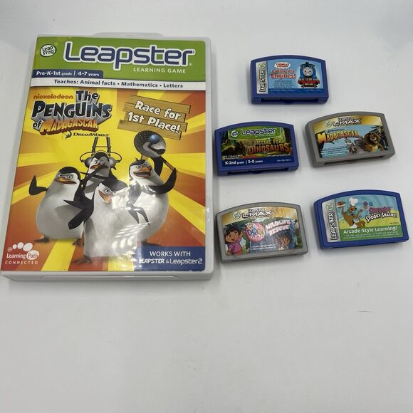 Lot 6 Leapfrog Game Cartridges Leapster penguins of Madagascar Dora, Scooby Doo - Picture 1 of 9